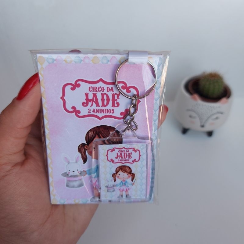 Lembrancinha: Bloquinho + Chaveiro Personalizado - Circo Rosa