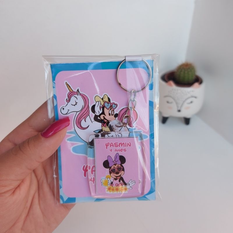 Lembrancinha: Bloquinho + Chaveiro Personalizado - Minnie Pool Party